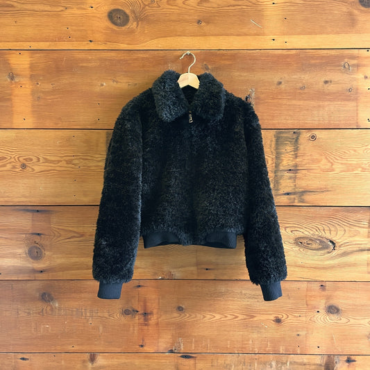 S - Rag & Bone Black Faux Fur Nikki Zip Front Bomber Jacket 1125KG