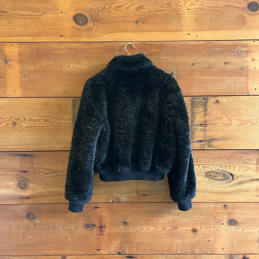 S - Rag & Bone Black Faux Fur Nikki Zip Front Bomber Jacket 1125KG