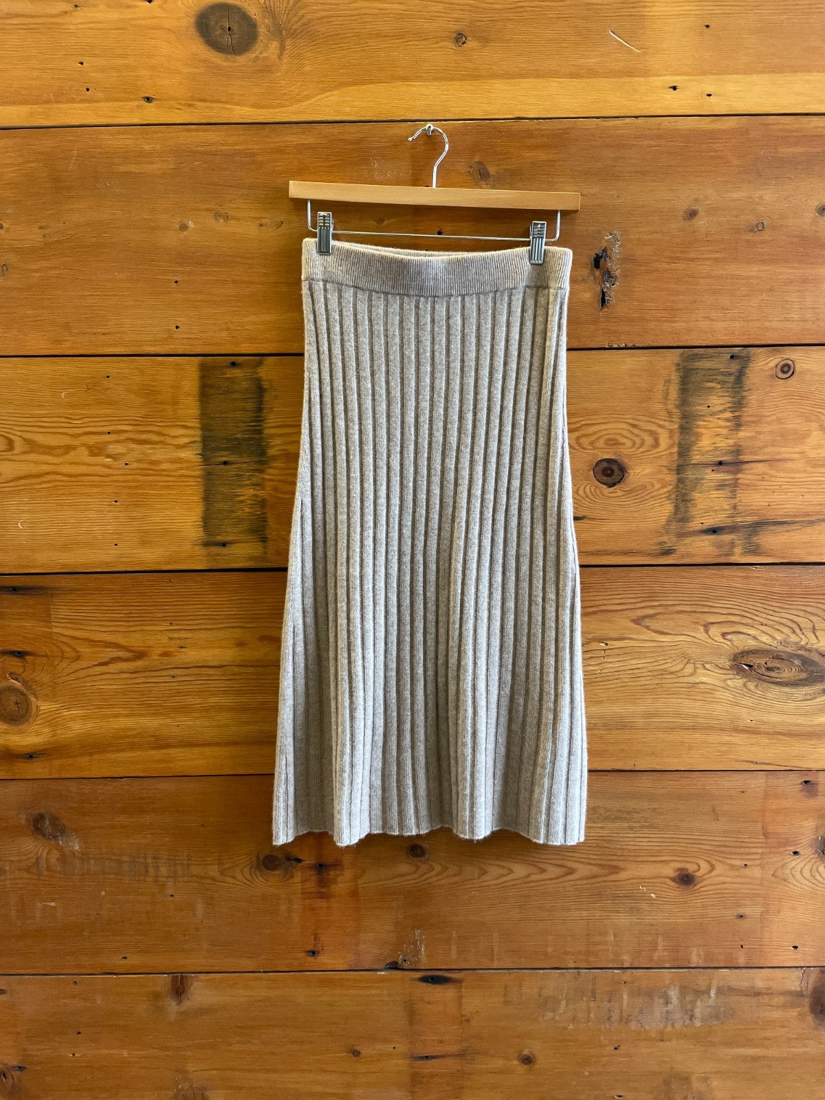 XS - Quince Tan Ribbed Mongolian Cashmere Midi Length Skirt 0309LD