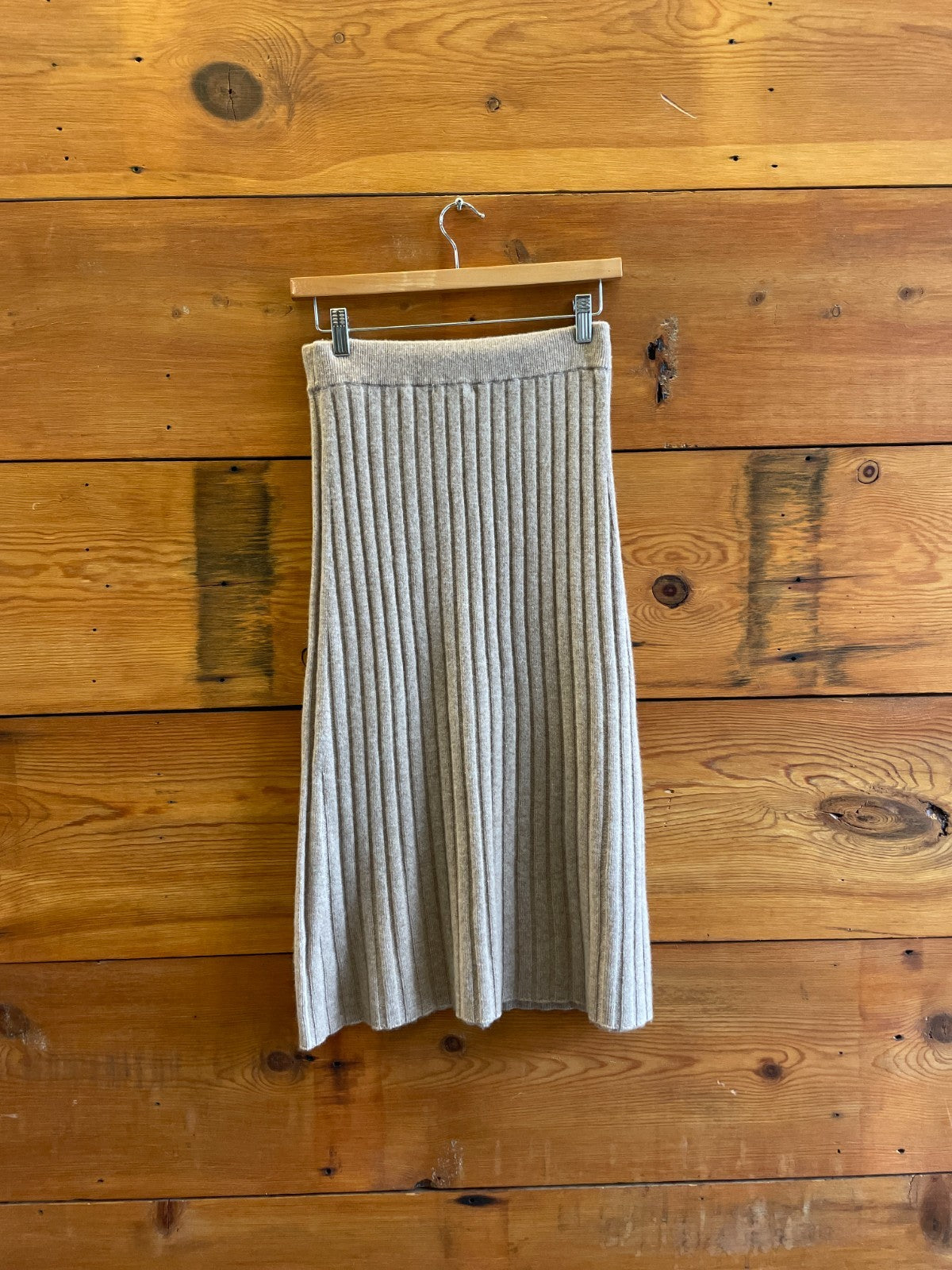 XS - Quince Tan Ribbed Mongolian Cashmere Midi Length Skirt 0309LD