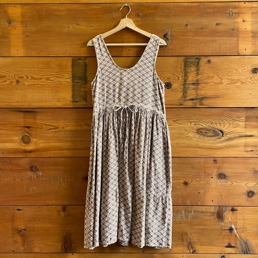 M - Ace & Jig Brown Plaid Sleeveless Tie Waist Midi Length Dress 0716MD