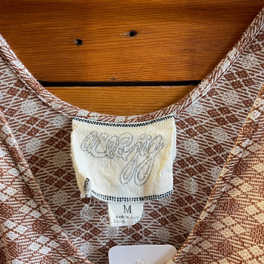 M - Ace & Jig Brown Plaid Sleeveless Tie Waist Midi Length Dress 0716MD