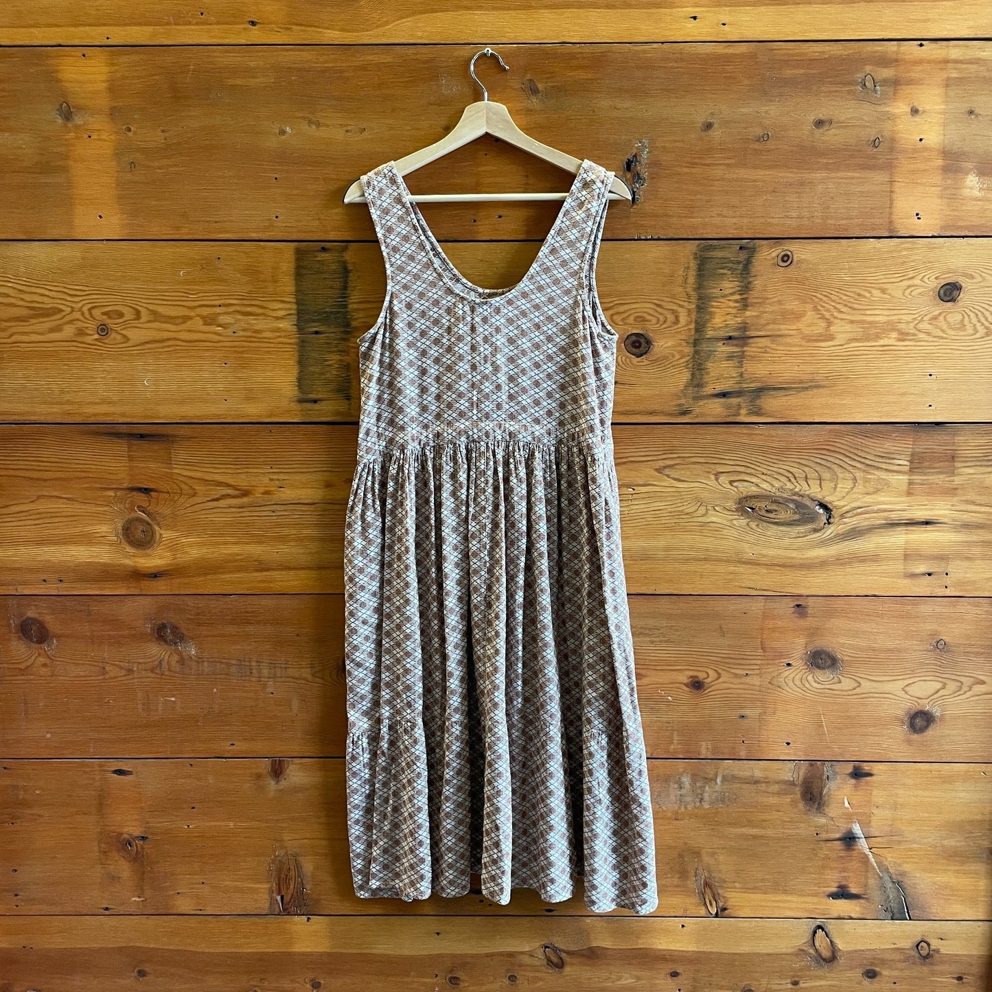 M - Ace & Jig Brown Plaid Sleeveless Tie Waist Midi Length Dress 0716MD