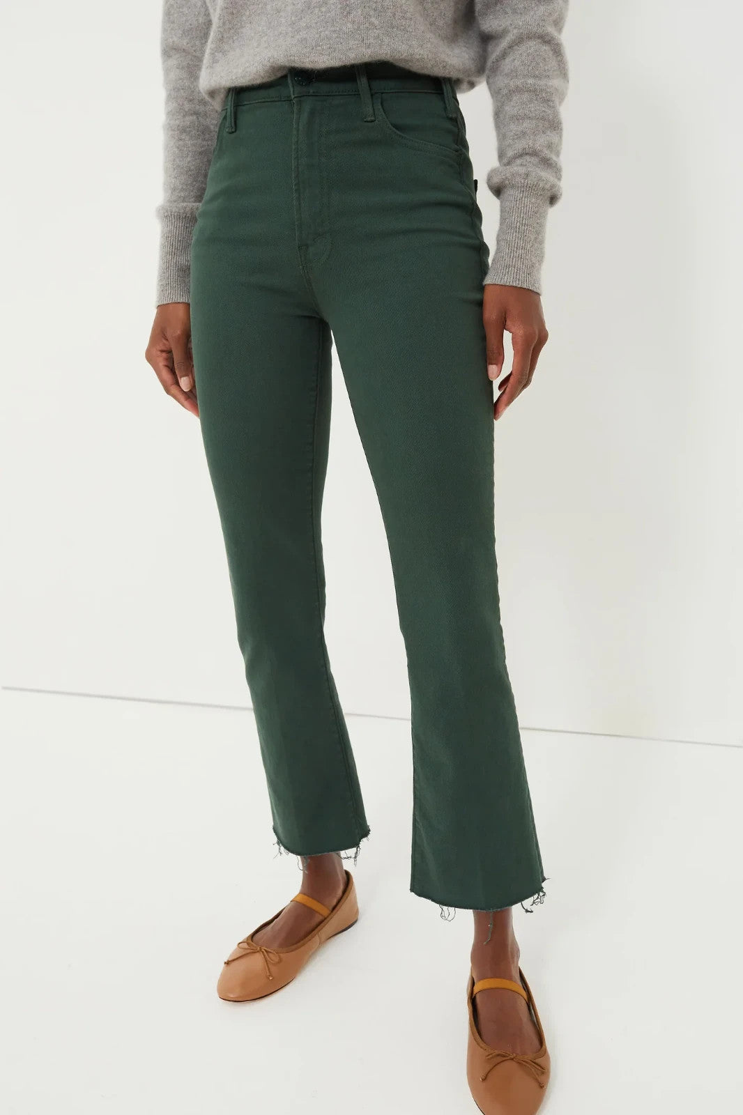 27 - Mother Green Hustler Ankle Fray Kick Flare Black Forest Wash Jeans 1206CC