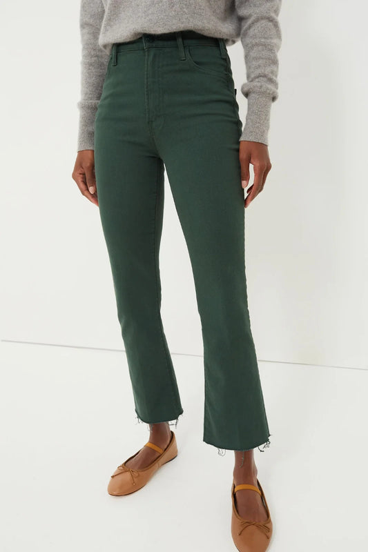 27 - Mother Green Hustler Ankle Fray Kick Flare Black Forest Wash Jeans 1206CC