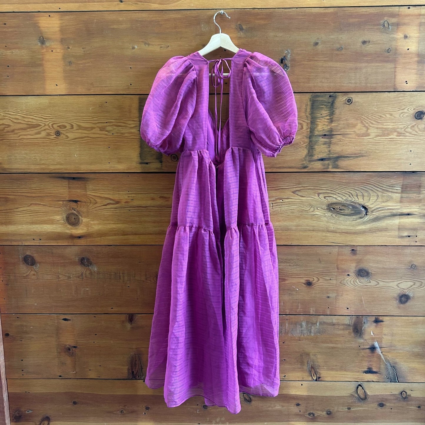 4 - Free People Cranberry Sheer Puff Sleeve Open Back Hailey Midi Dress 0819TB