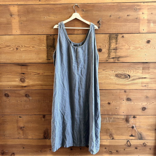 XL - Esby Blue Gray Sleeveless Linen Lagenlook Maxi Dress 0824DC