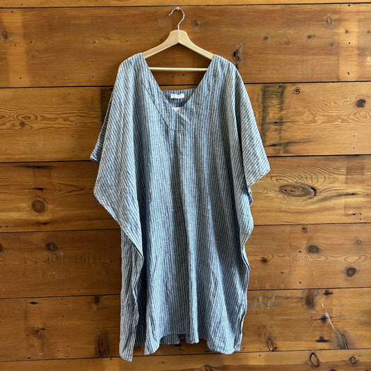 M / L - Neu Nomads $299 Blue Striped Tunic 100% Linen Caftan Dress 0824DC