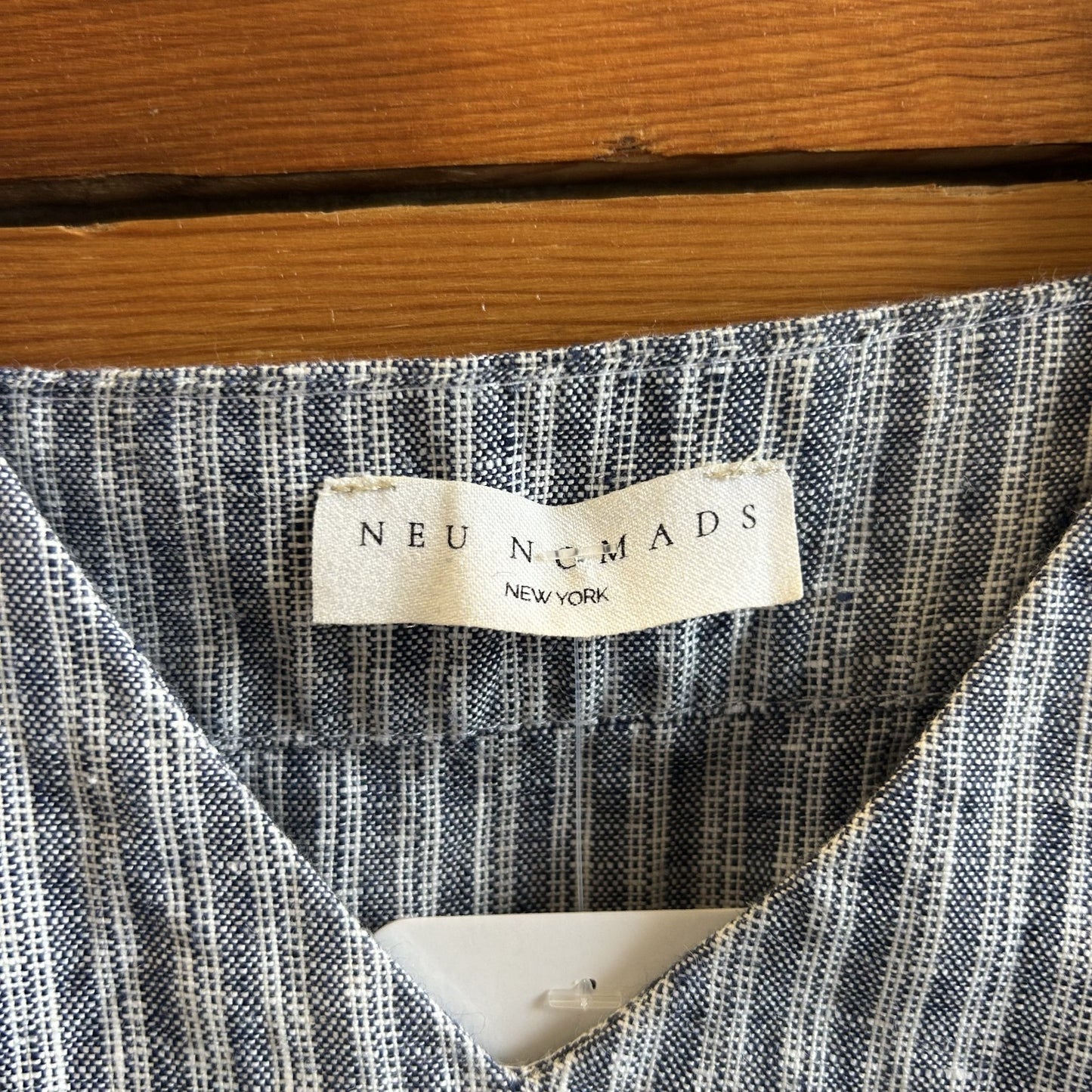 M / L - Neu Nomads $299 Blue Striped Tunic 100% Linen Caftan Dress 0824DC