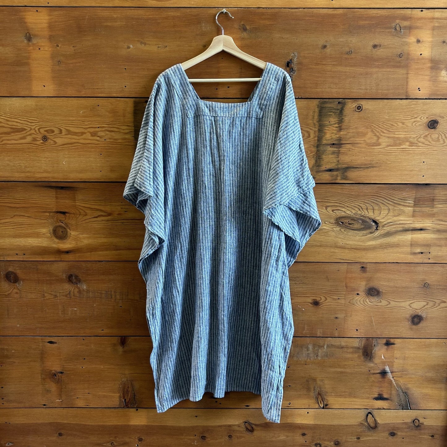 M / L - Neu Nomads $299 Blue Striped Tunic 100% Linen Caftan Dress 0824DC