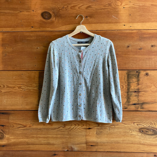 S - Gudrun Sjoden Gray Floral Polka Dot Button Front Cardigan Sweater 1215RJ