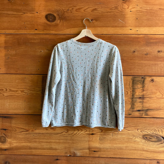 S - Gudrun Sjoden Gray Floral Polka Dot Button Front Cardigan Sweater 1215RJ