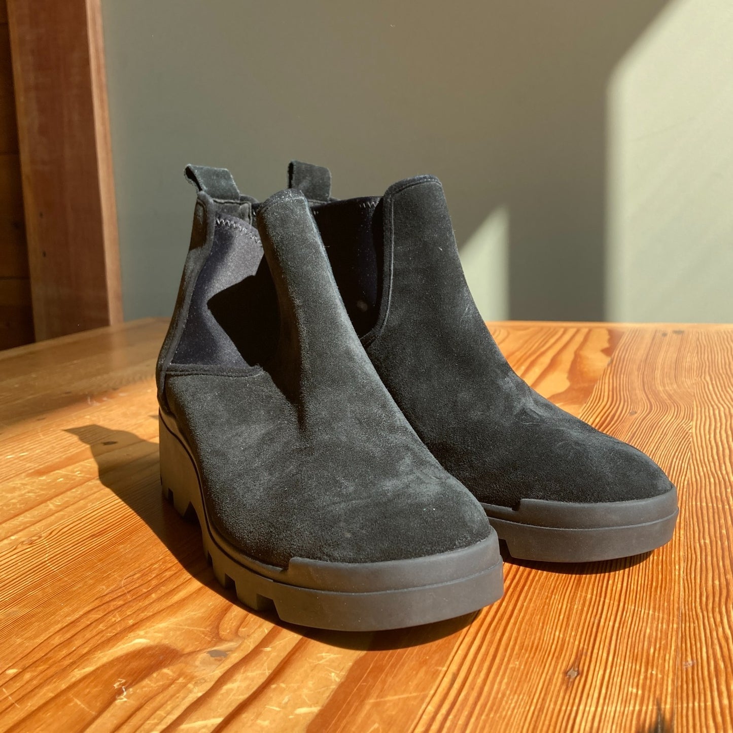 10 - Eileen Fisher Black Suede Waterproof Splash Wedge NEW Chelsea Boots 1215RJ