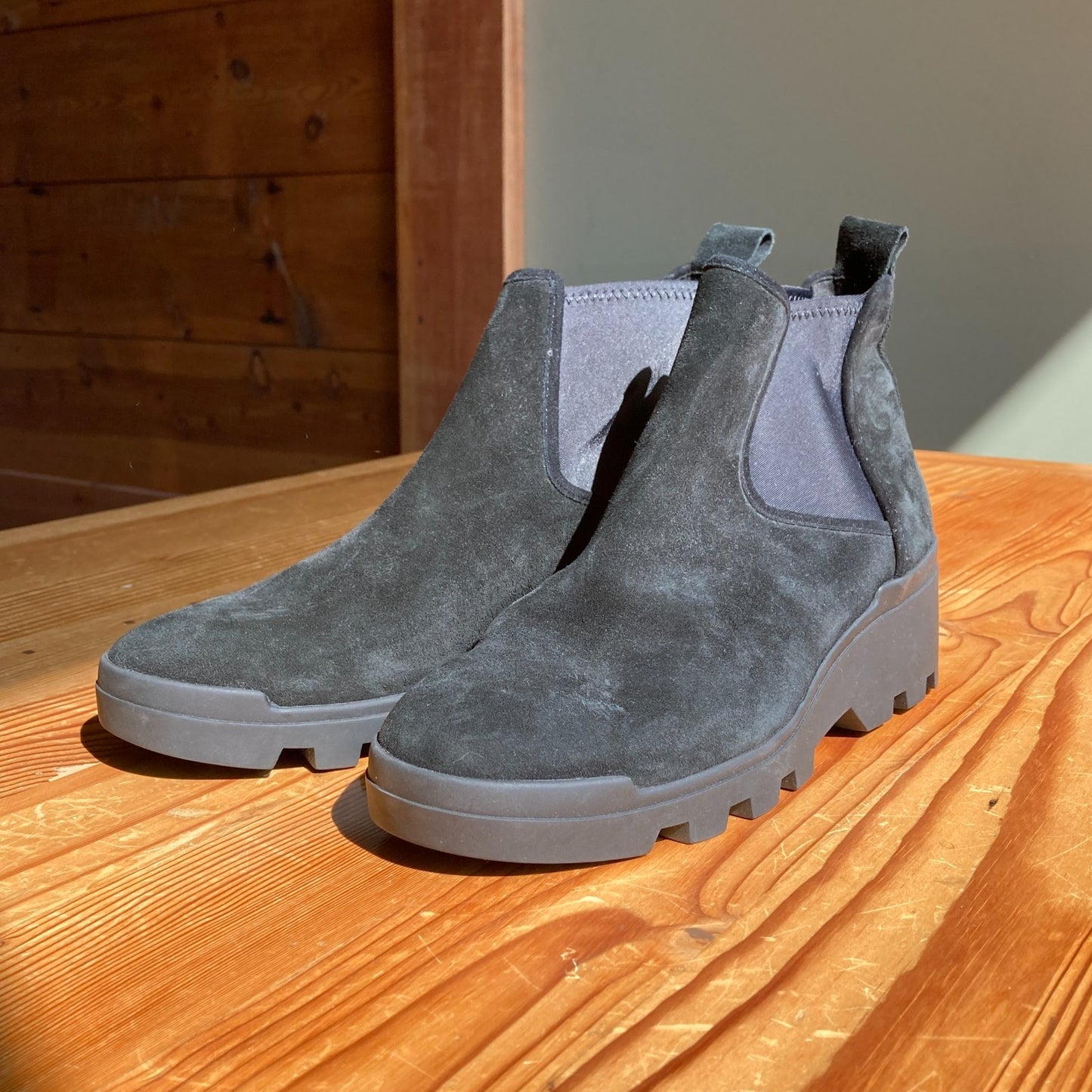 10 - Eileen Fisher Black Suede Waterproof Splash Wedge NEW Chelsea Boots 1215RJ