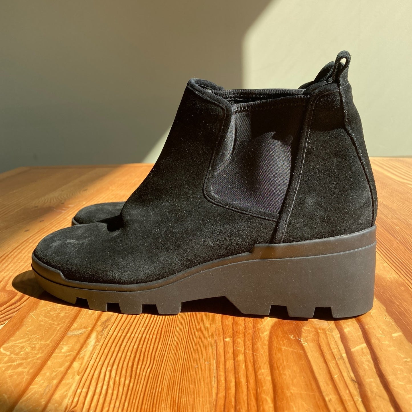 10 - Eileen Fisher Black Suede Waterproof Splash Wedge NEW Chelsea Boots 1215RJ