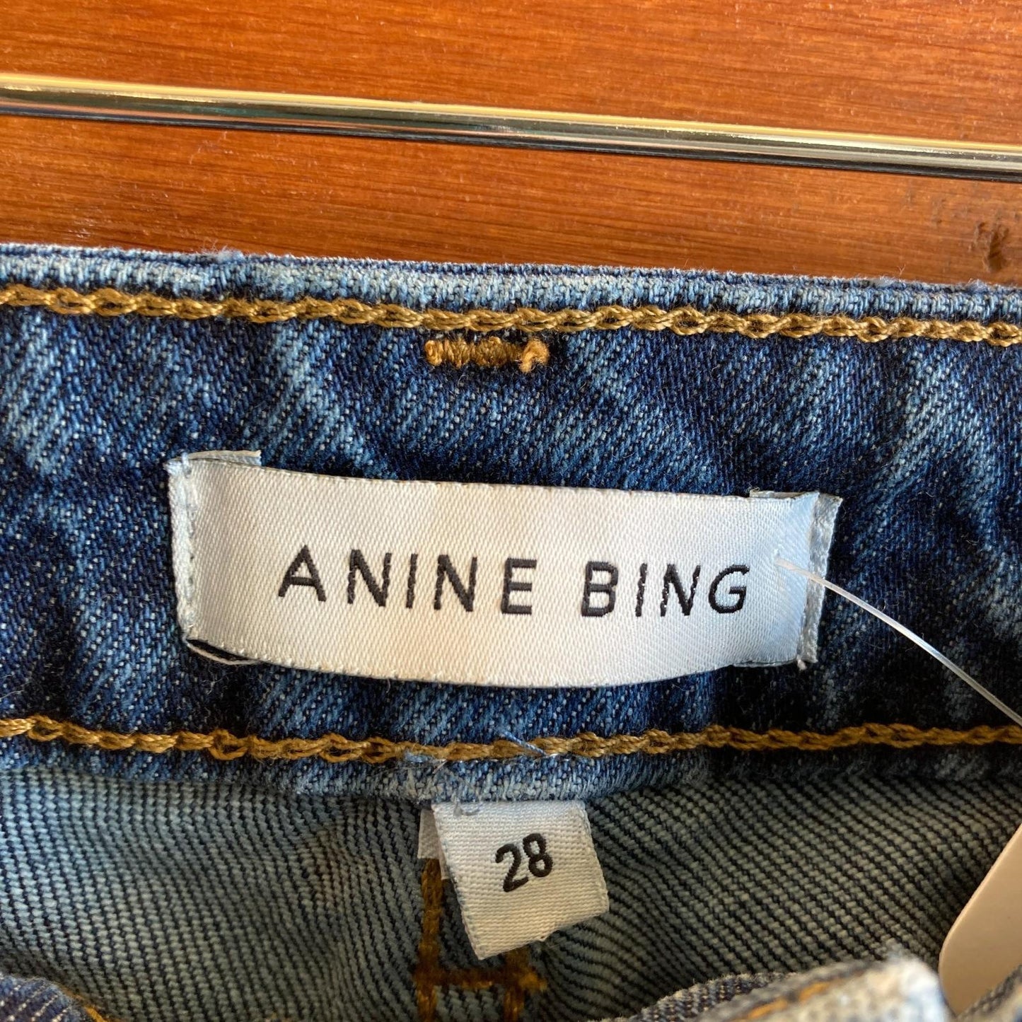 28 - Anine Bing Lara Raw Hem Crop Ankle Flare Mid Indigo Wash Jeans 0904NF