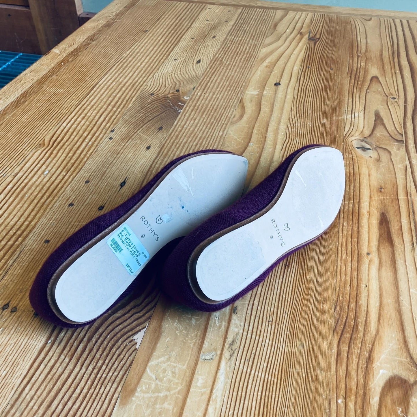 9 - Rothy's Currant Pink Merino Retired Pointed Toe Flats Shoes NEW 0523HS