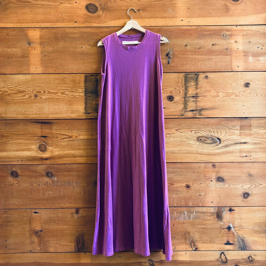 2 / M - Raquel Allegra Purple Cotton Sleeveless Maxi Dress w/ Pockets 4427SC