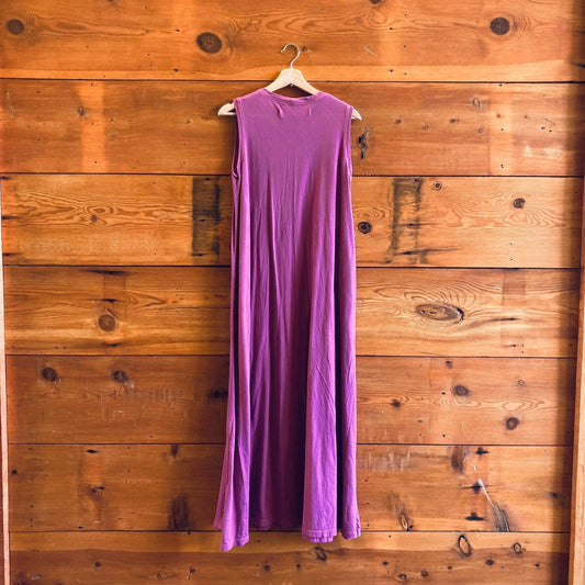 2 / M - Raquel Allegra Purple Cotton Sleeveless Maxi Dress w/ Pockets 4427SC