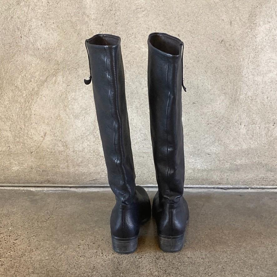 36 / 6 - Coclico Black Leather Pull-On Knee High Stacked Heel Boots 0209SB
