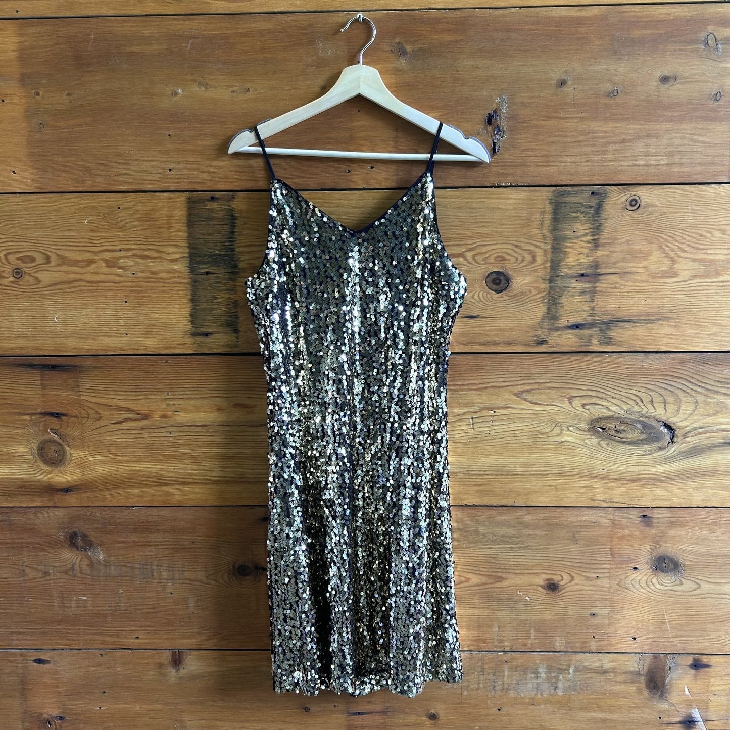 S - Just Female Gold Sequin Sleeveless Midi Cocktail Slip Dress 0721DK