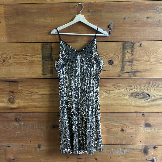 S - Just Female Gold Sequin Sleeveless Midi Cocktail Slip Dress 0721DK
