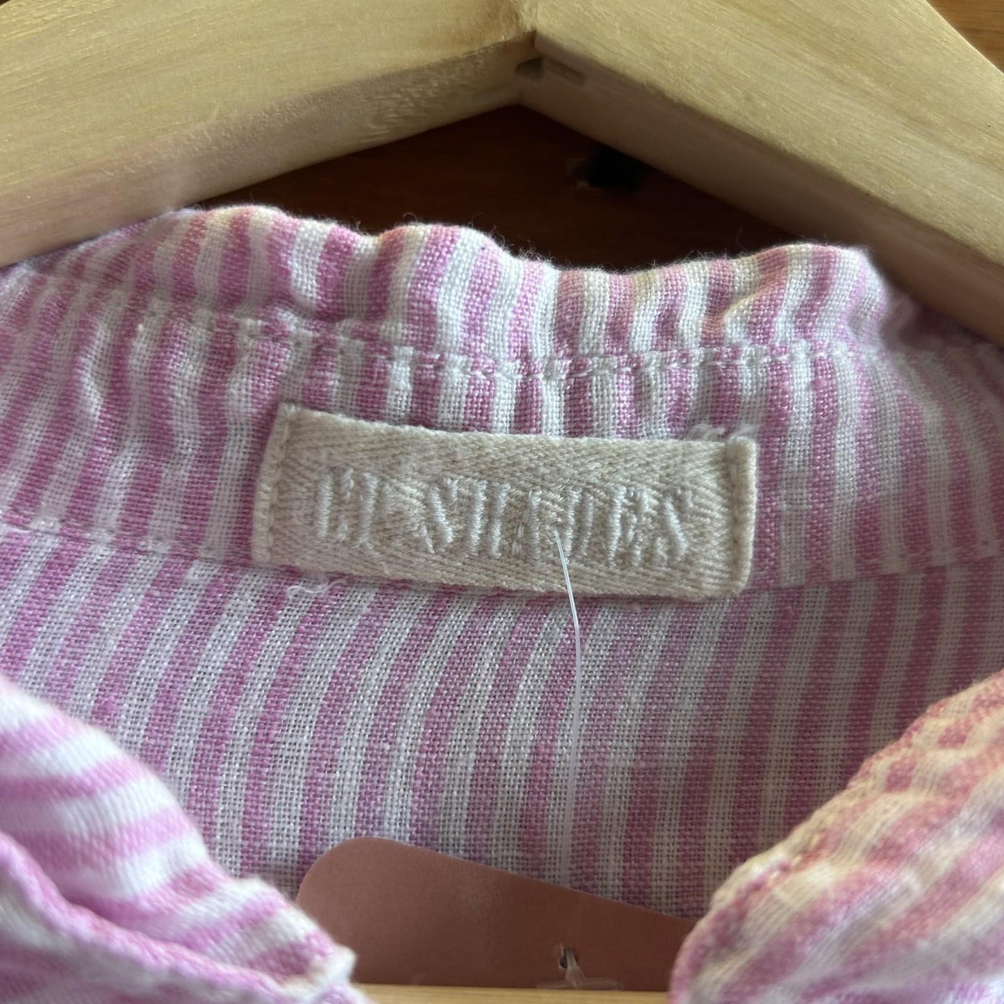 M - CP Shades Pink & White Striped Linen Button Up Shirt Dress 0721DK