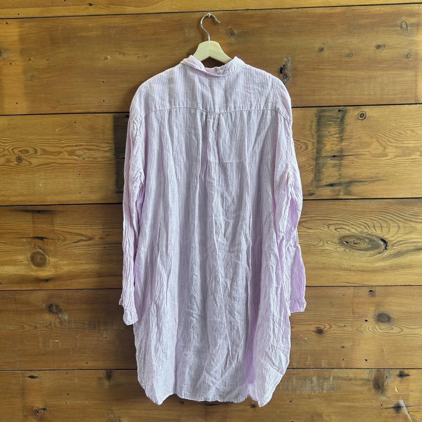M - CP Shades Pink & White Striped Linen Button Up Shirt Dress 0721DK