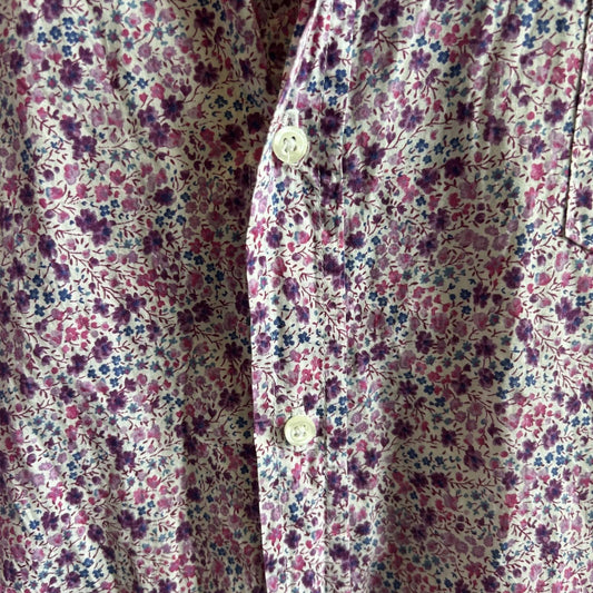 L - Frank & Eileen Purple Floral Cotton Button Up Barry Shirt Top 0721DK