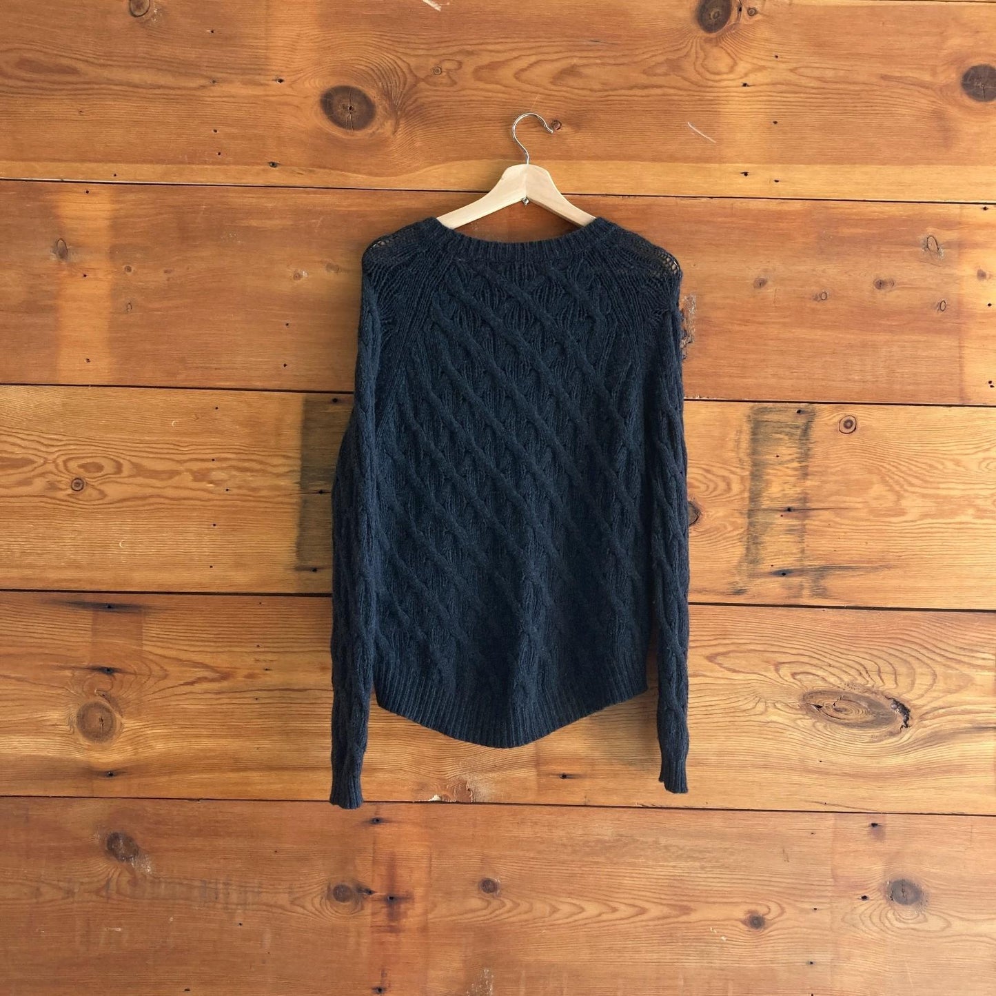 M - Inhabit Navy Blue Crew Neck Long Sleeve Lace Knit Pullover Sweater 0721DK