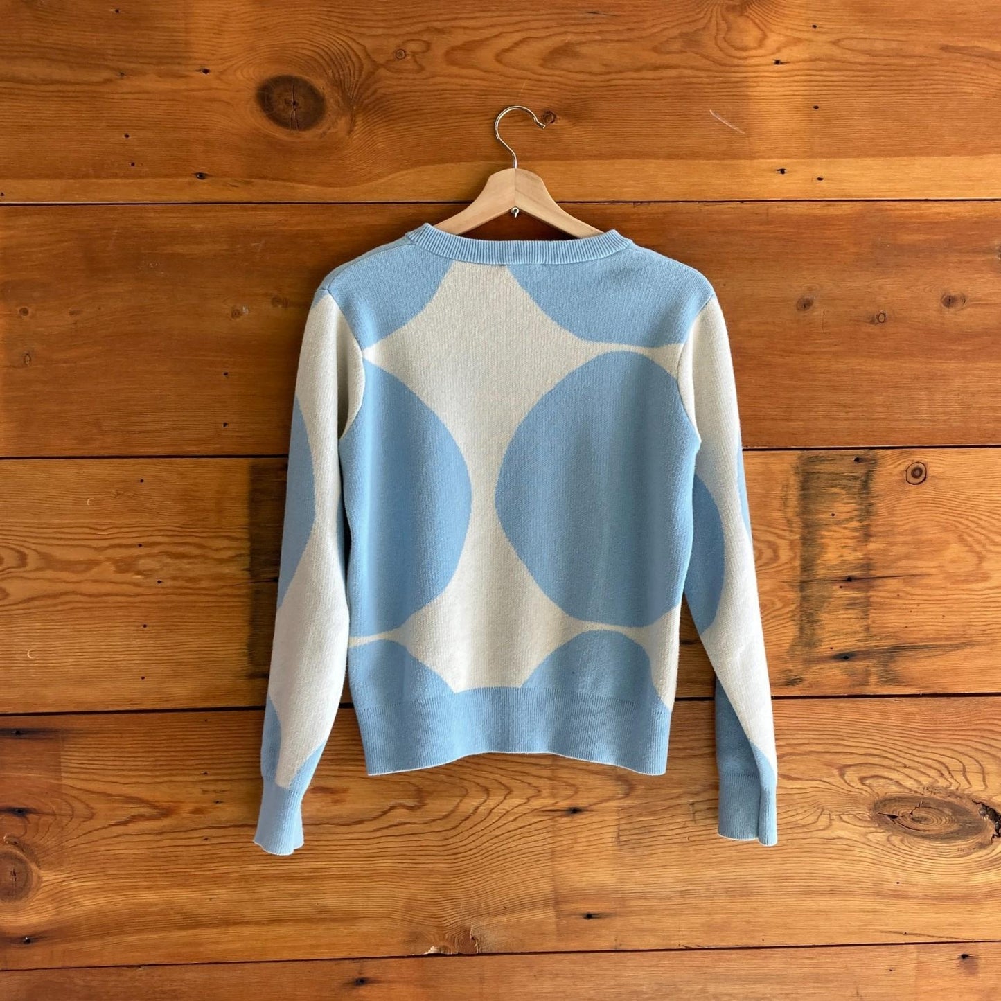 S - Marimekko Kioski Light Blue White Circle Print Pullover Sweater 0203SK