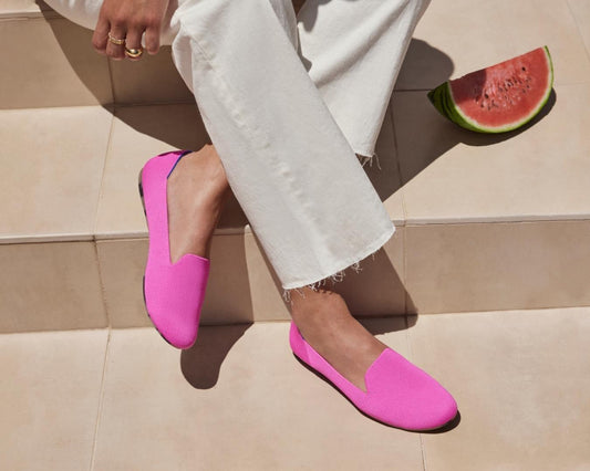 8.5 - Rothy's Pink Stretch Knit Classic Loafers Flats Shoes EUC 0124KG