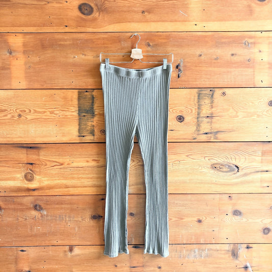M - Rudy Jude Olive Green Pointelle Knit Kick Flare Leggings Pants 0312IG