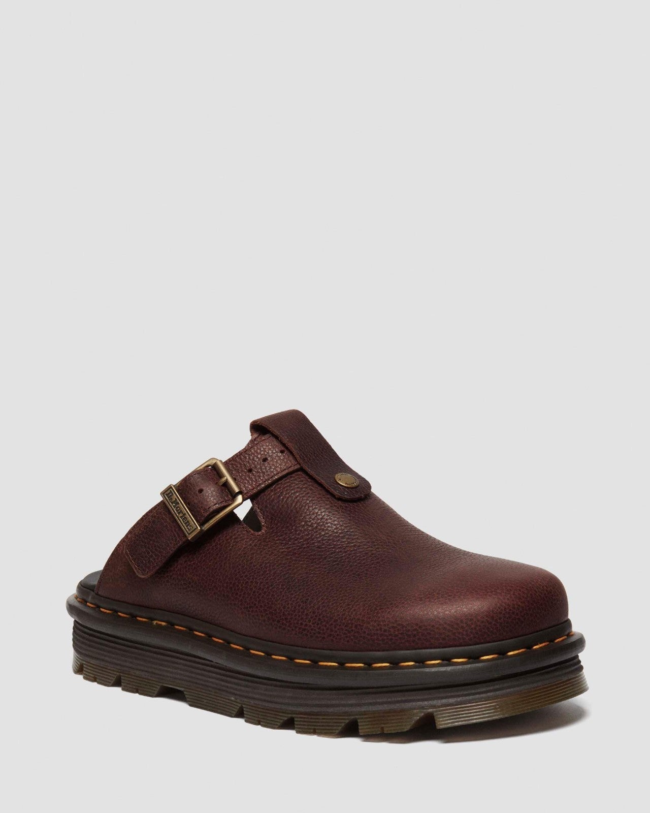 6 - Dr Martens $130 Brown Leather Zebzag Platform Mules Shoes NEW NWOB 0312IG