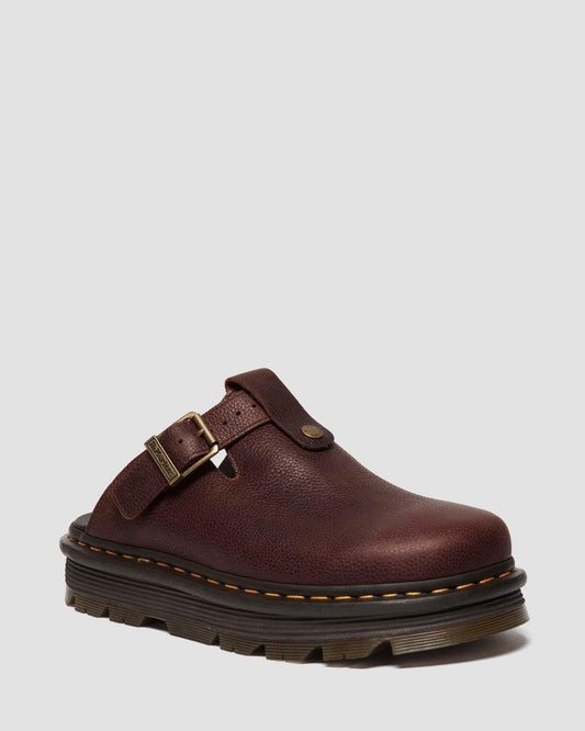6 - Dr Martens $130 Brown Leather Zebzag Platform Mules Shoes NEW NWOB 0312IG