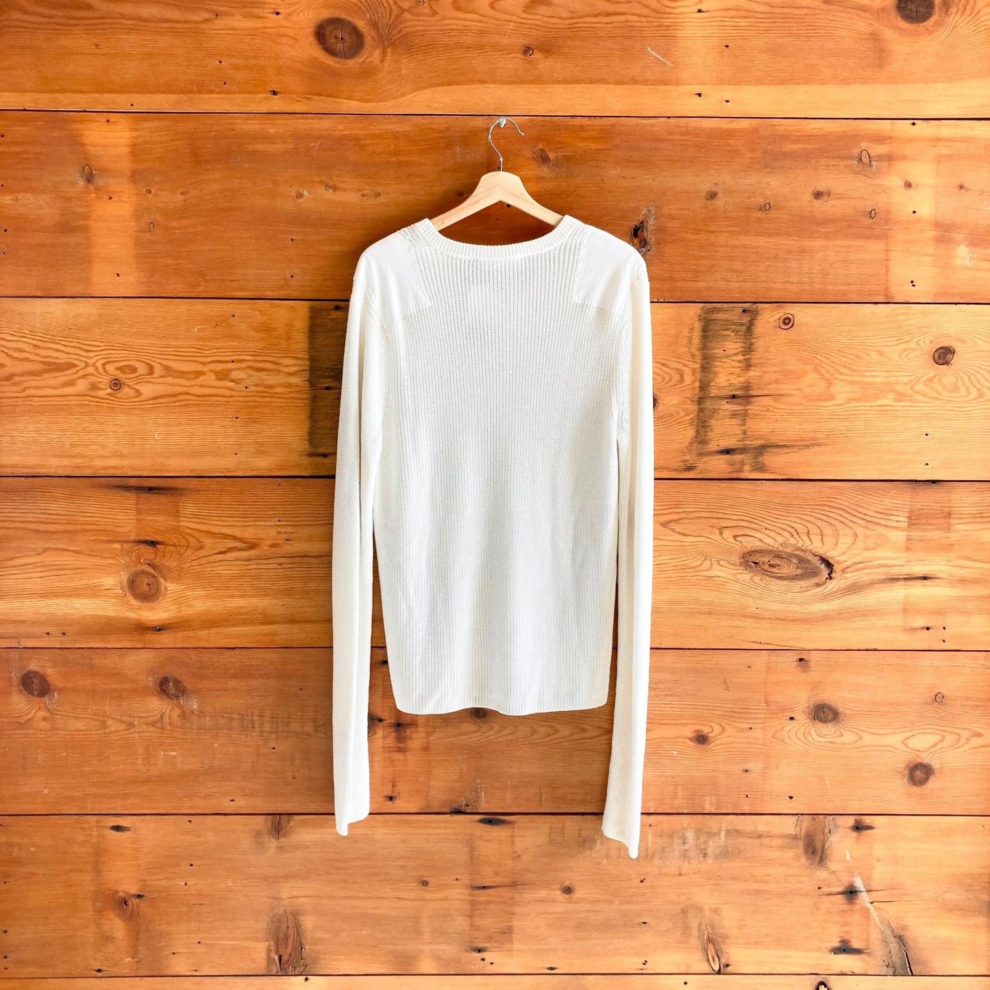 M - Helmut Lang White V Neck Long Sleeve Pullover Knit Sweater 1201SG