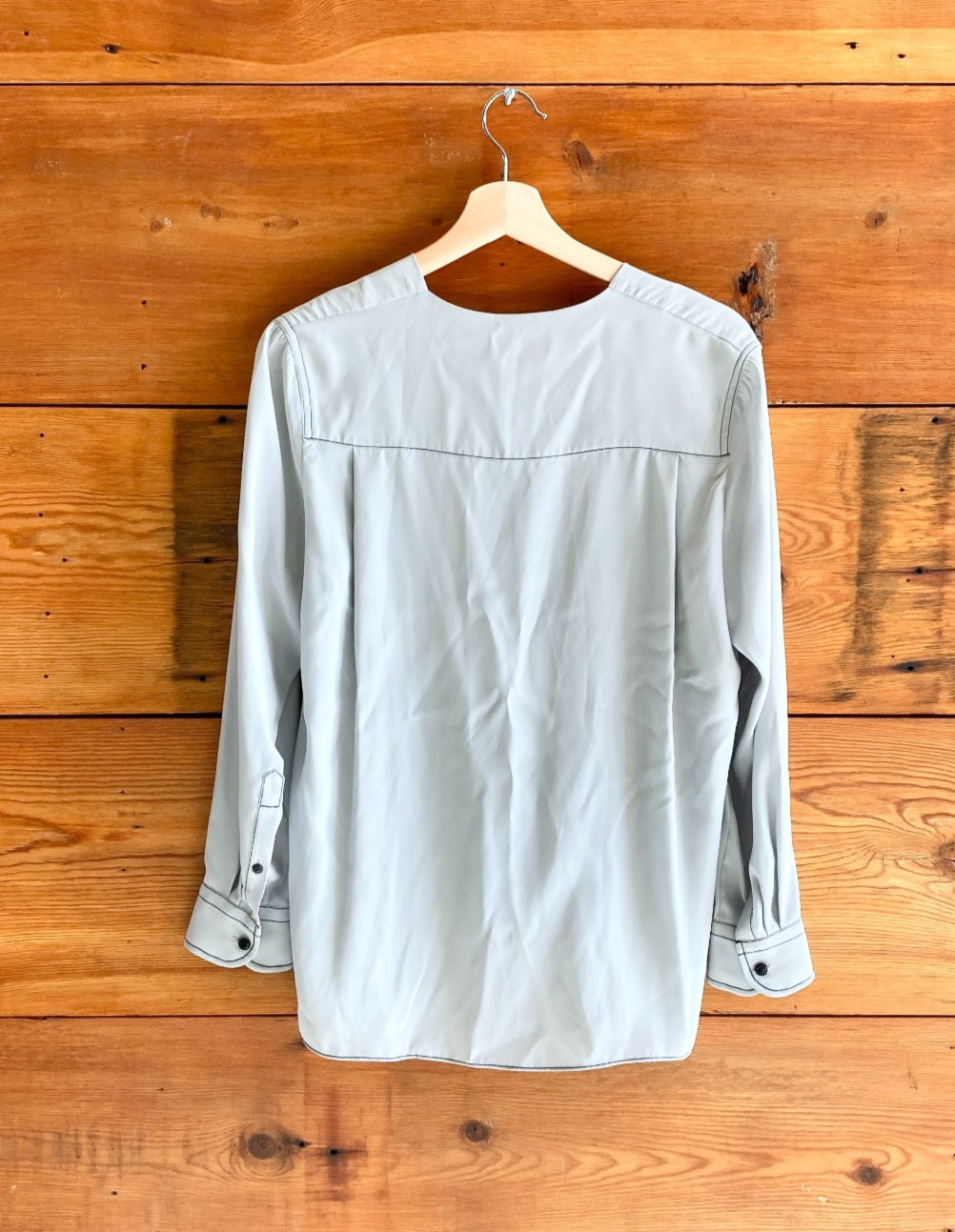 M - Rag & Bone Grey Blue NEW $395 Debbie Long Sleeve 100% Silk Top 0801CS