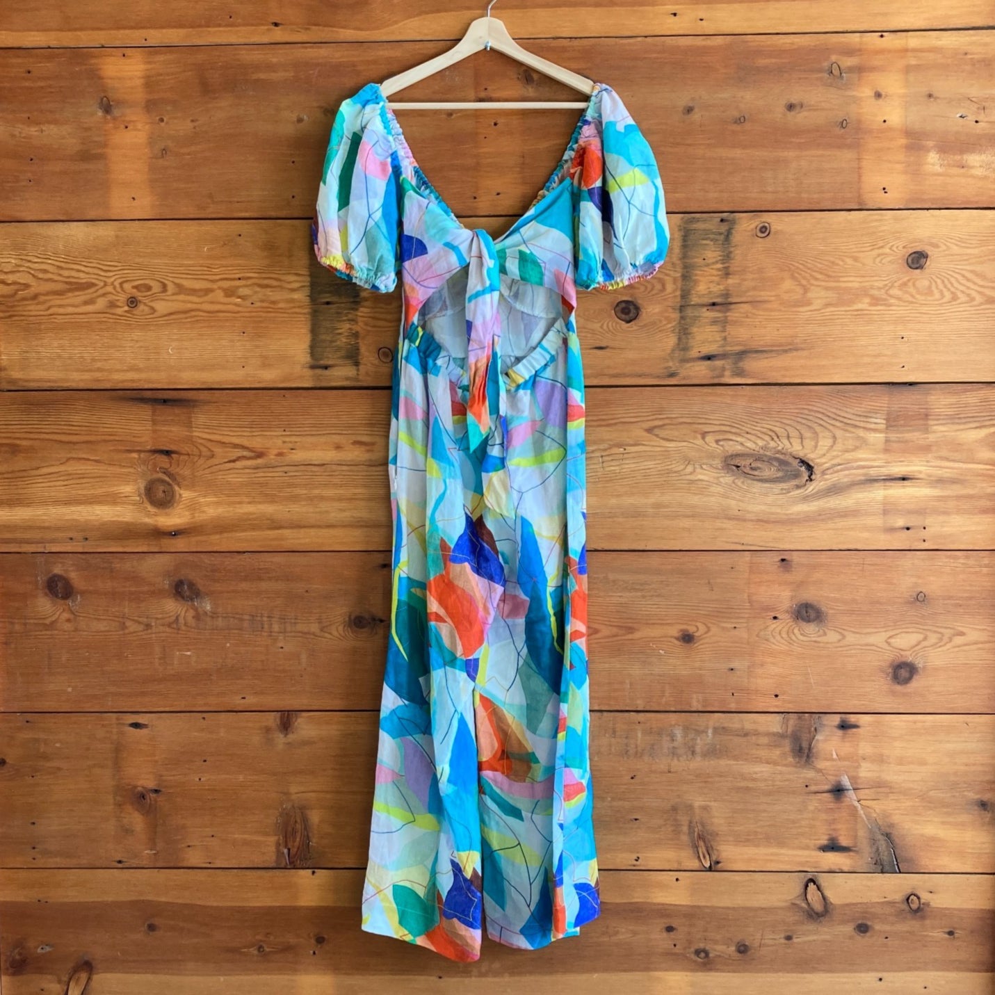 S - Ranna Gill Anthropologie $170 Colorful Linen Cut Out Jumpsuit NEW 0930AR