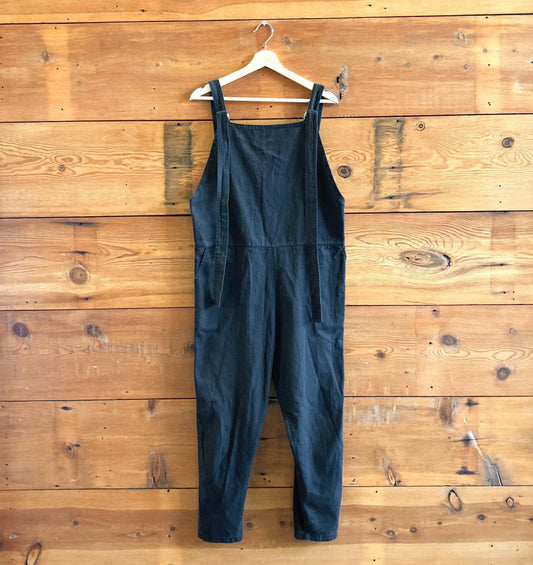 M - Baserange Black Minimalist Straight Leg Low Back Overalls Jumpsuit 1005SS