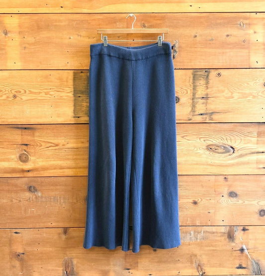 M - Babaa Navy Blue Heavy Knit Elastic Waist Pull-On Wide Leg Pants 0208KS