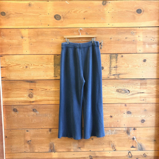 M - Babaa Navy Blue Heavy Knit Elastic Waist Pull-On Wide Leg Pants 0208KS