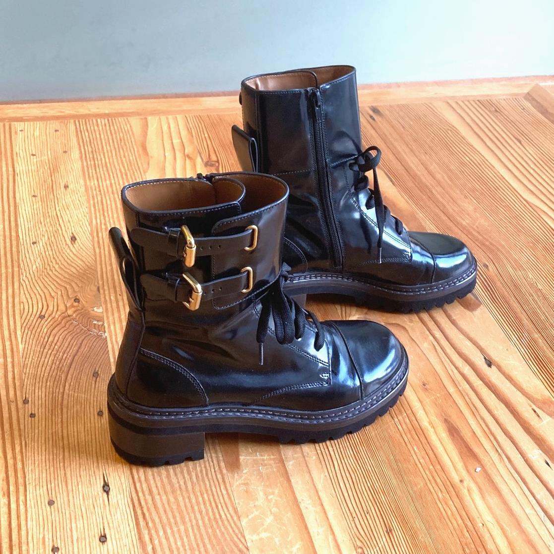 38 / 8 - See by Chloe Black Lace Up Ankle Mallory Buckle Boots 0417DL