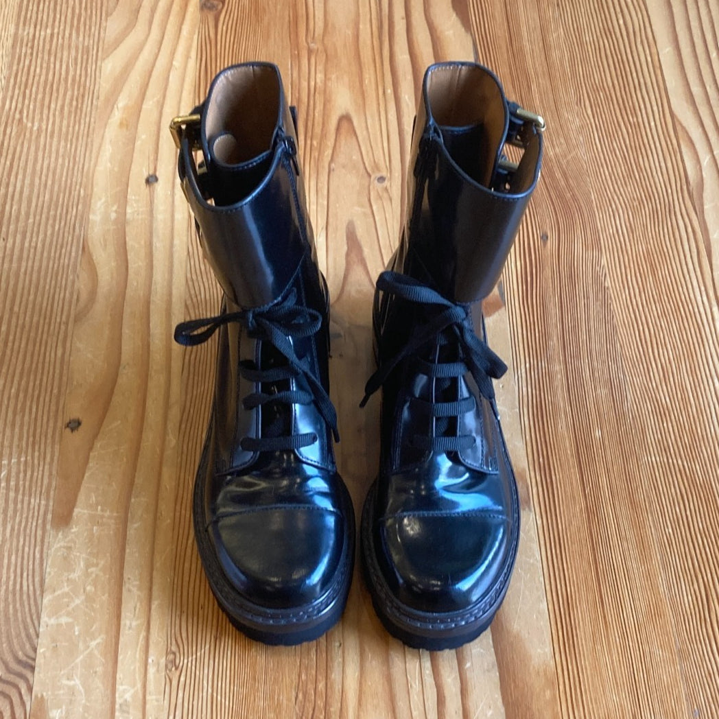 38 / 8 - See by Chloe Black Lace Up Ankle Mallory Buckle Boots 0417DL