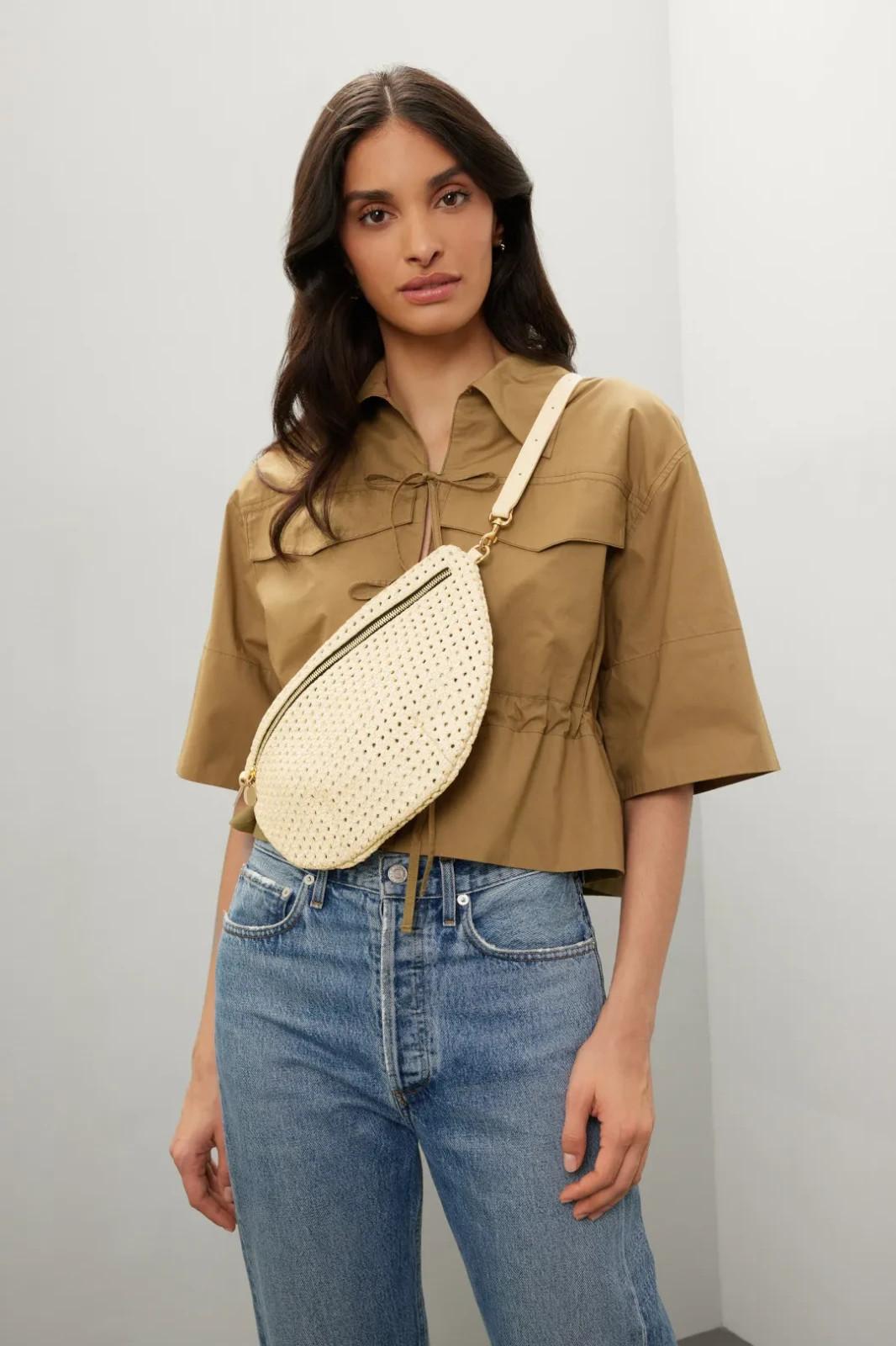 Clare V.  Cream Perforated Grande Fanny Pack Crossbody Bag Purse 0425KN
