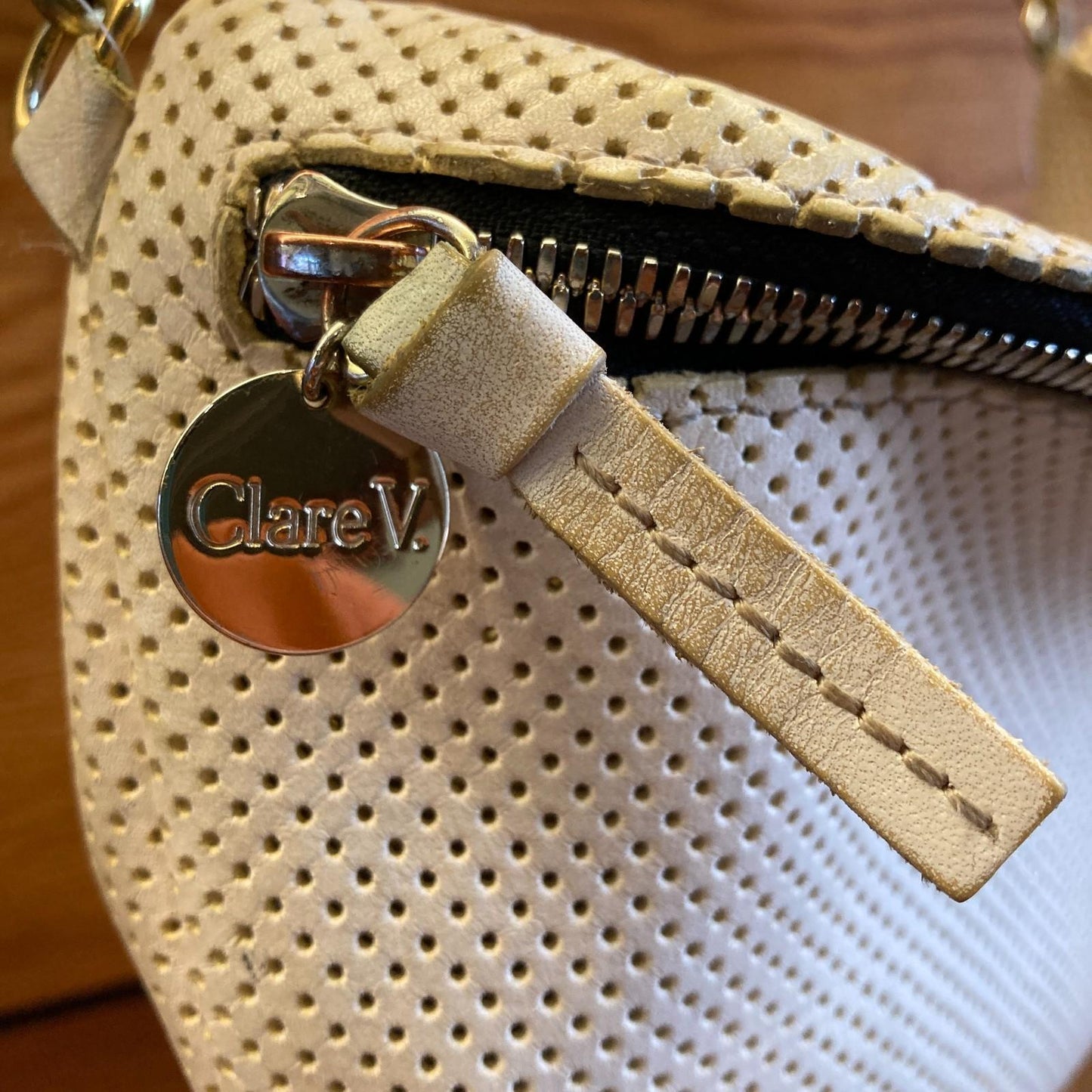 Clare V.  Cream Perforated Grande Fanny Pack Crossbody Bag Purse 0425KN