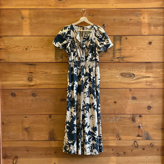 XS - Anthropologie Black Tan Floral Print Somerset Short Sleeve Jumpsuit 0327SM
