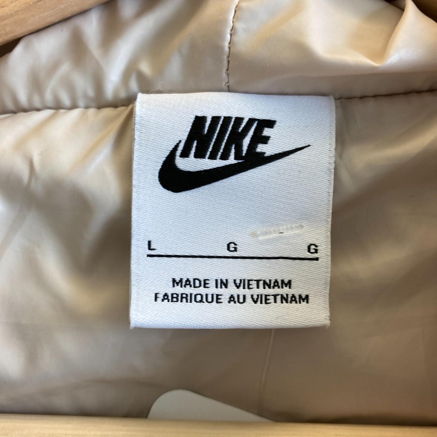 L - Nike Essentials Cream White Ultra Plush Faux Fur Hooded Bomber Jacket 1009EF