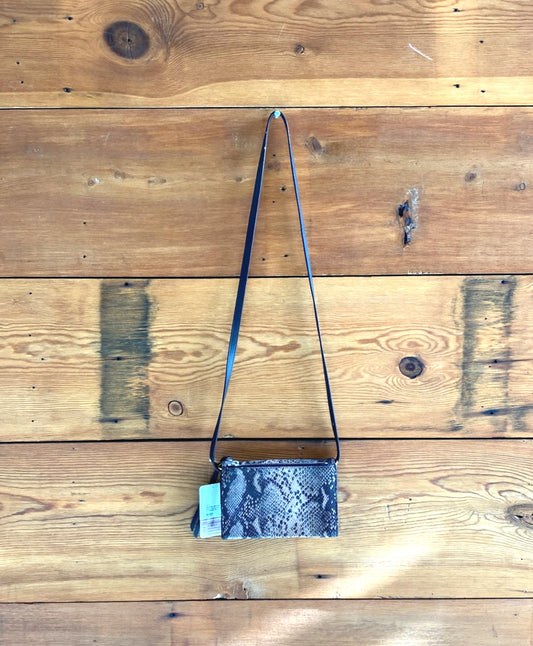 All Saints Black Brown Snake Embossed Leather Crossbody Bag Clutch 0113TS