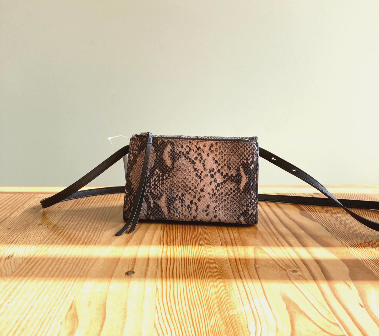 All Saints Black Brown Snake Embossed Leather Crossbody Bag Clutch 0113TS