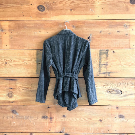 S - Free People Black Textured Cotton NEW $148 Belted Jacket 0113TS